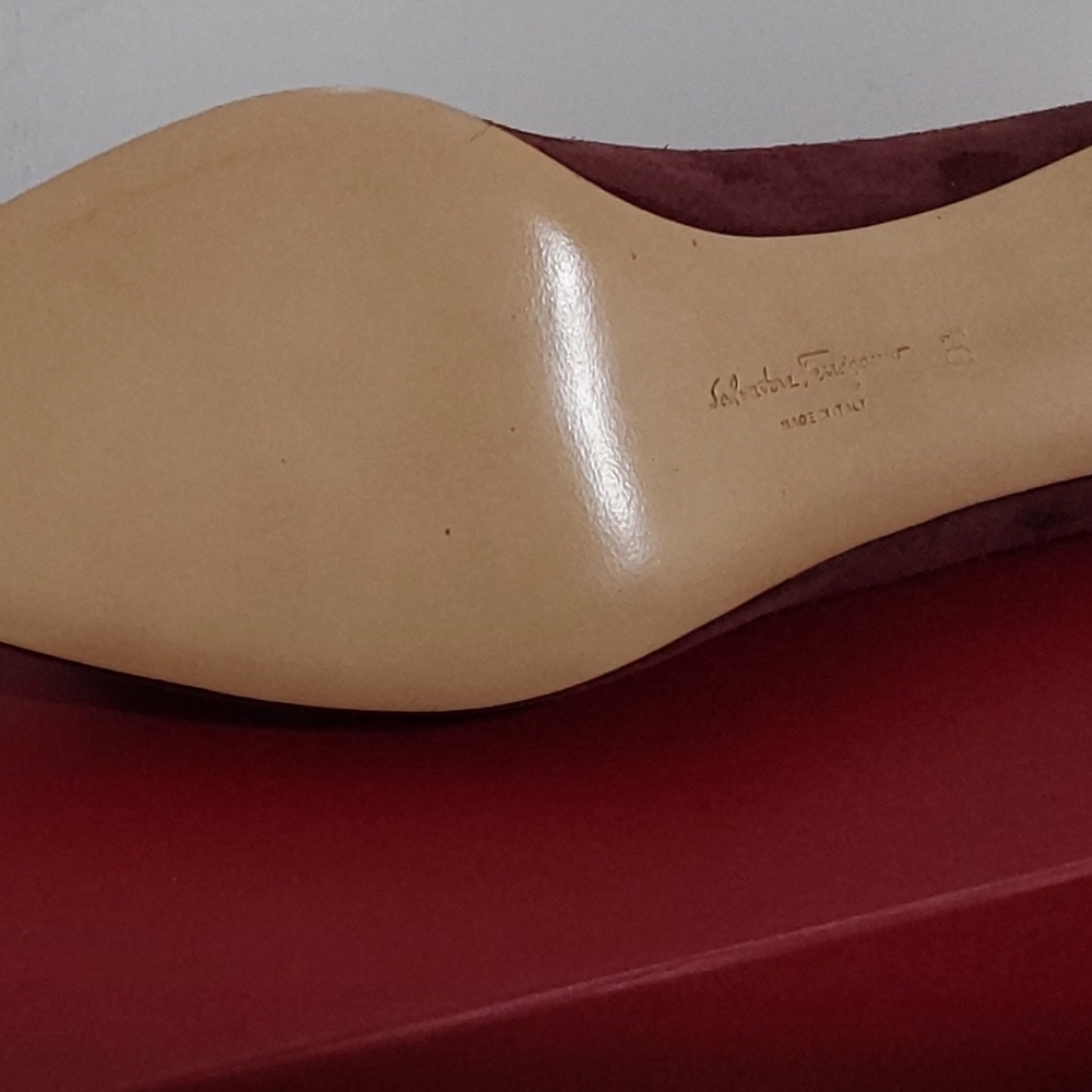 Salvatore Ferragamo Dark Maroon Suede Bow Pumps - Picture 13 of 16